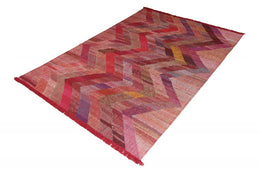 Modern Kilim Red Pink Chevron Pattern Flat Weave By Rug & Kilim 23549