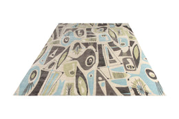 Rug & Kilim's Mid-Century Modern Rug In Taupe, Green And Blue Geometric Pattern