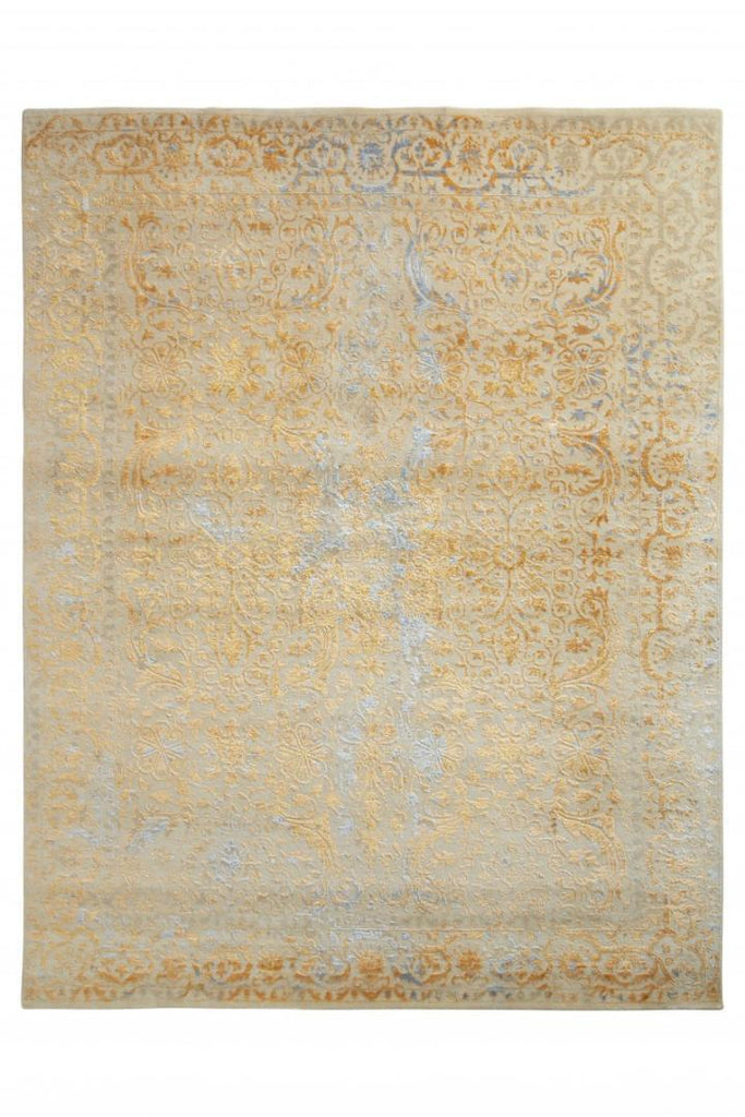 Rug & Kilim's Transitional Style Rug In Beige And Gold High-Low Floral Pattern - 121"