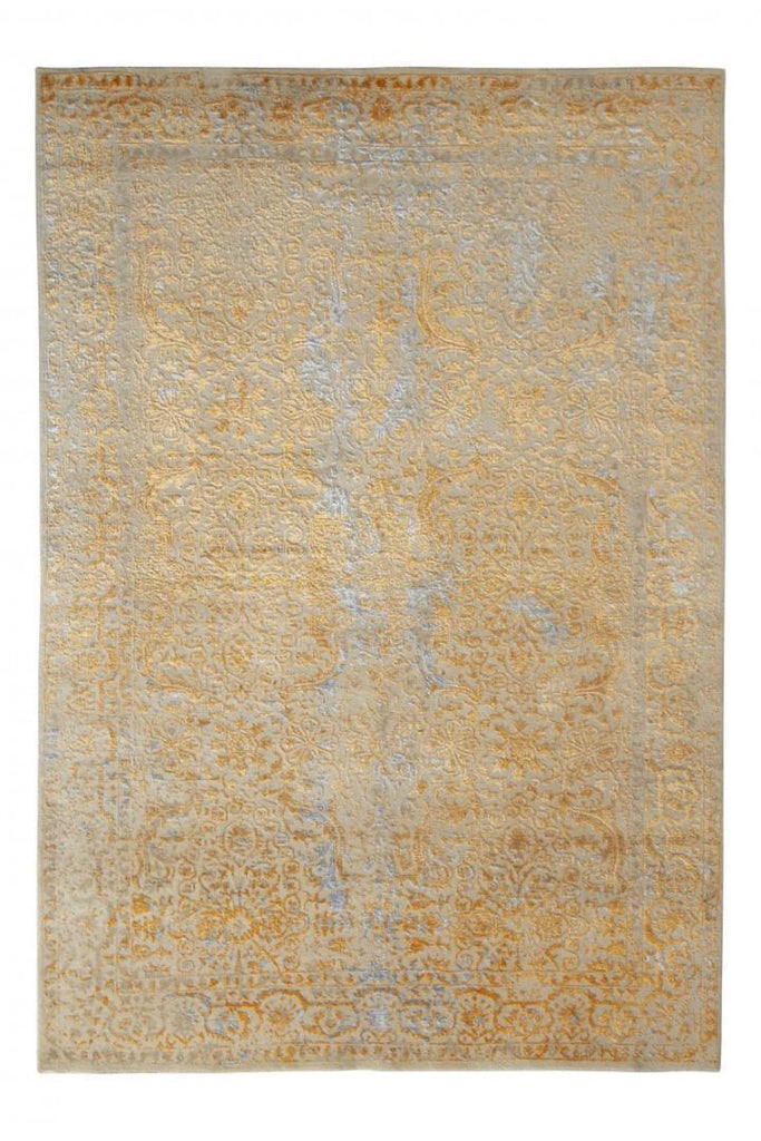 Rug & Kilim's Transitional Style Rug In Beige And Gold High-Low Floral Pattern - 108"