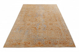 Rug & Kilim's Transitional Style Rug In Beige And Gold High-Low Floral Pattern - 108"