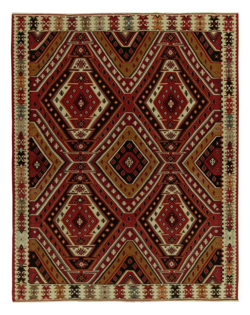 Handwoven Vintage Mid-Century Kilim Rug In Red Geometric All Over Pattern 23638