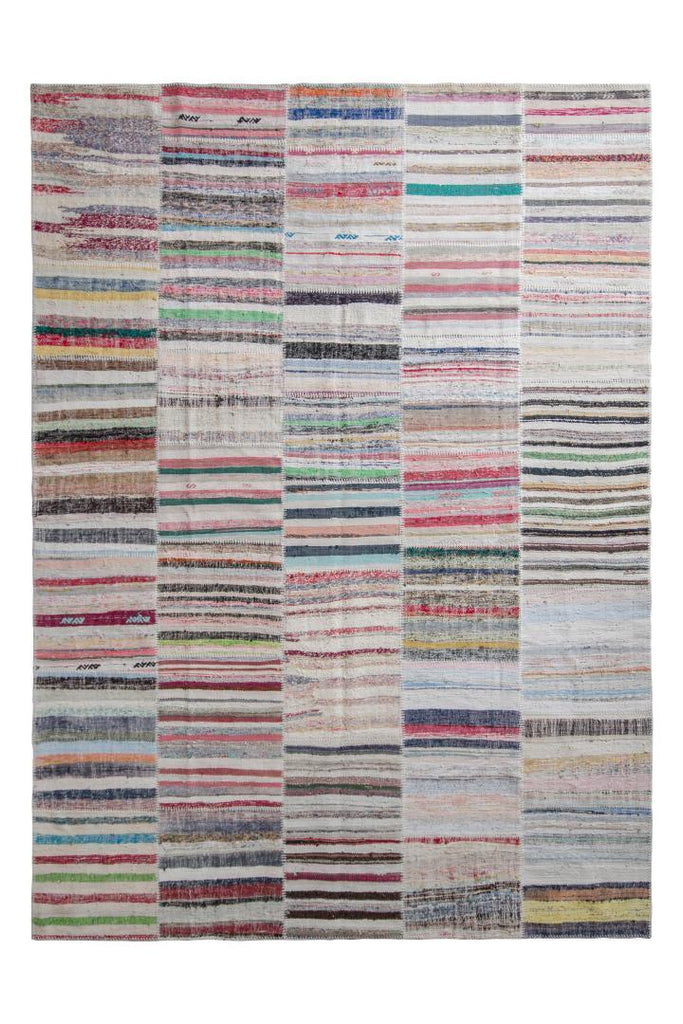 Modern Patchwork Kilim Rug In Gray Multicolor Stripe Pattern By Rug & Kilim 23661