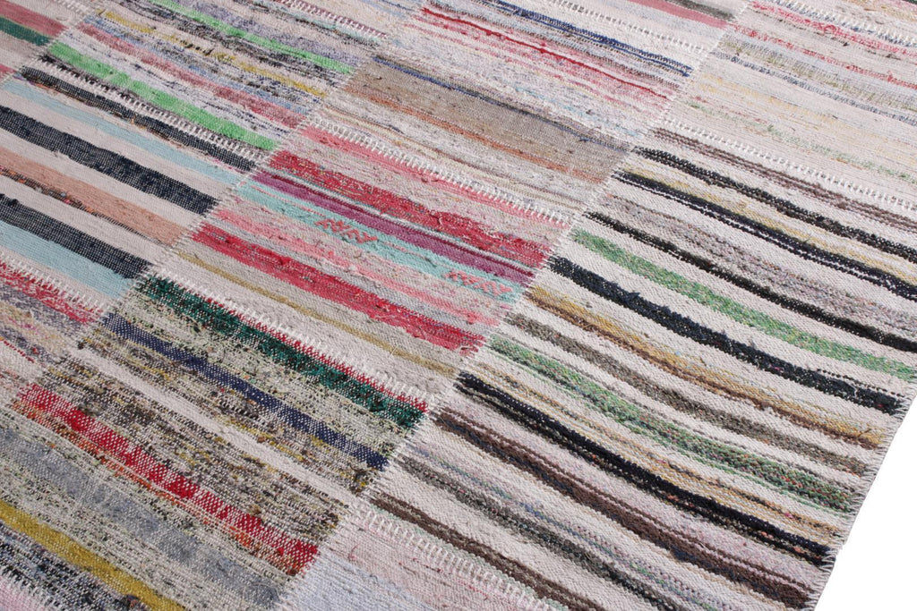 Modern Patchwork Kilim Rug In Gray Multicolor Stripe Pattern By Rug & Kilim 23661