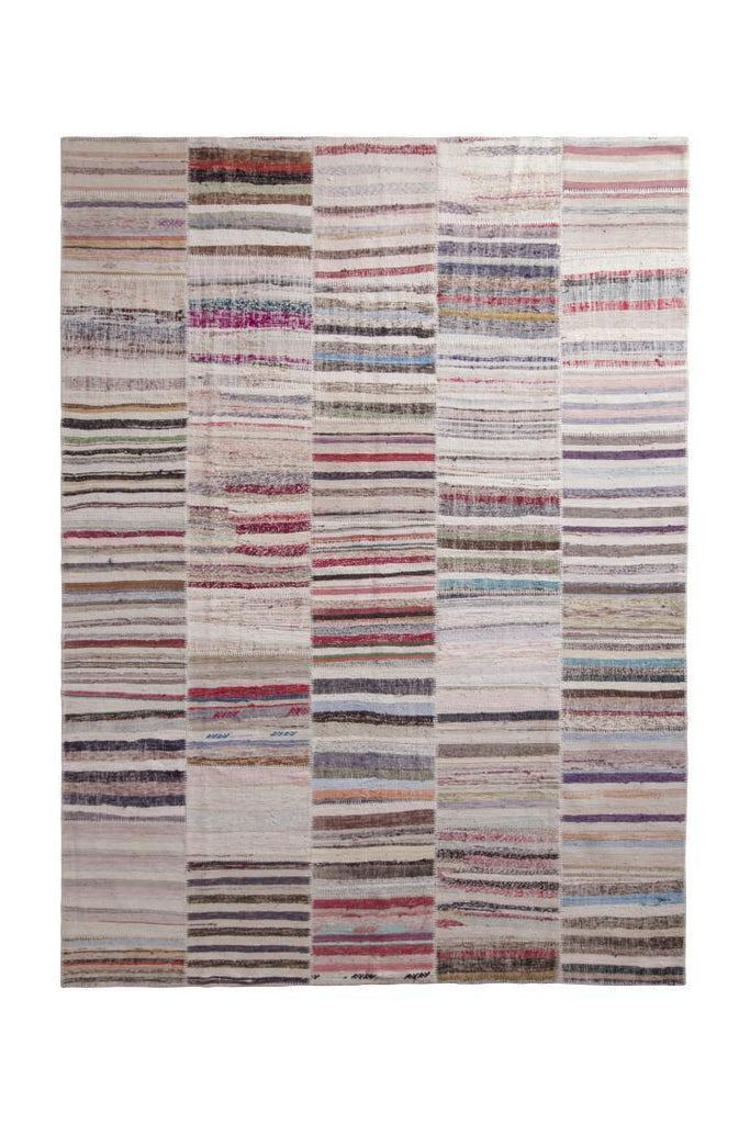 Modern Patchwork Kilim Rug In Gray Multicolor Stripe Pattern By Rug & Kilim 23666