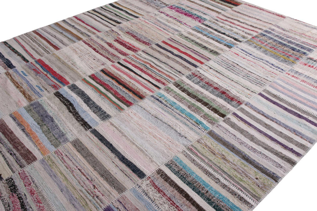 Modern Patchwork Kilim Rug In Gray Multicolor Stripe Pattern By Rug & Kilim 23666