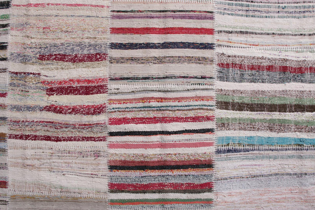 Modern Patchwork Kilim Rug In Gray Multicolor Stripe Pattern By Rug & Kilim 23666