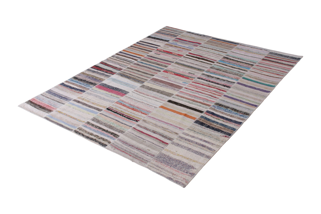 Modern Patchwork Kilim Rug In Gray Multicolor Stripe Pattern By Rug & Kilim 23667