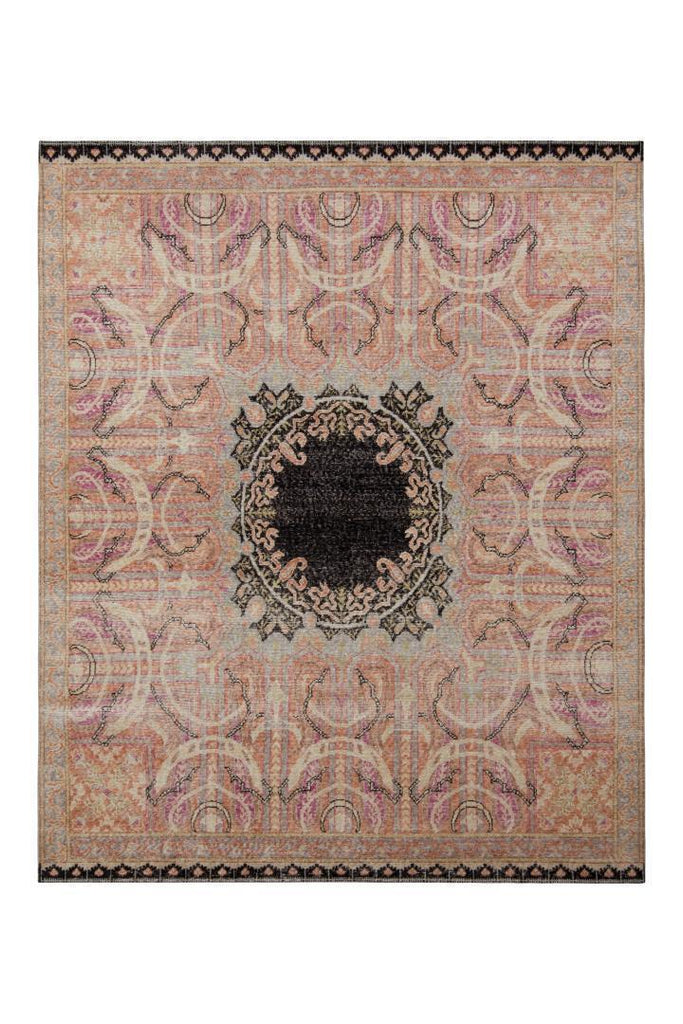 Rug & Kilim's Persian Style Distressed Rug In Pink With Black Medallion Pattern 23723