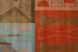 Rug & Kilim's Mid-Century Modern Rug In Beige-Brown And Red Retro Pattern