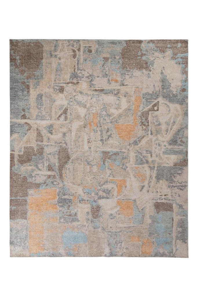 Rug & Kilim's Distressed Abstract Rug In Beige-Brown And Blue Geometric Pattern 23752