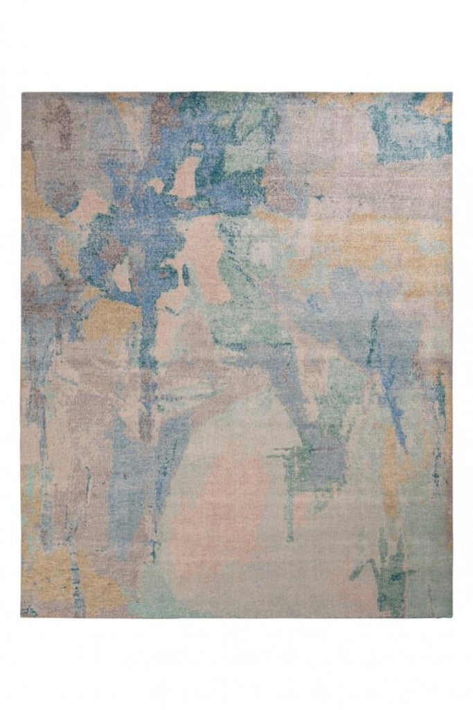 Rug & Kilim's Distressed Abstract Rug In Blue-Green And Gray Geometric Pattern