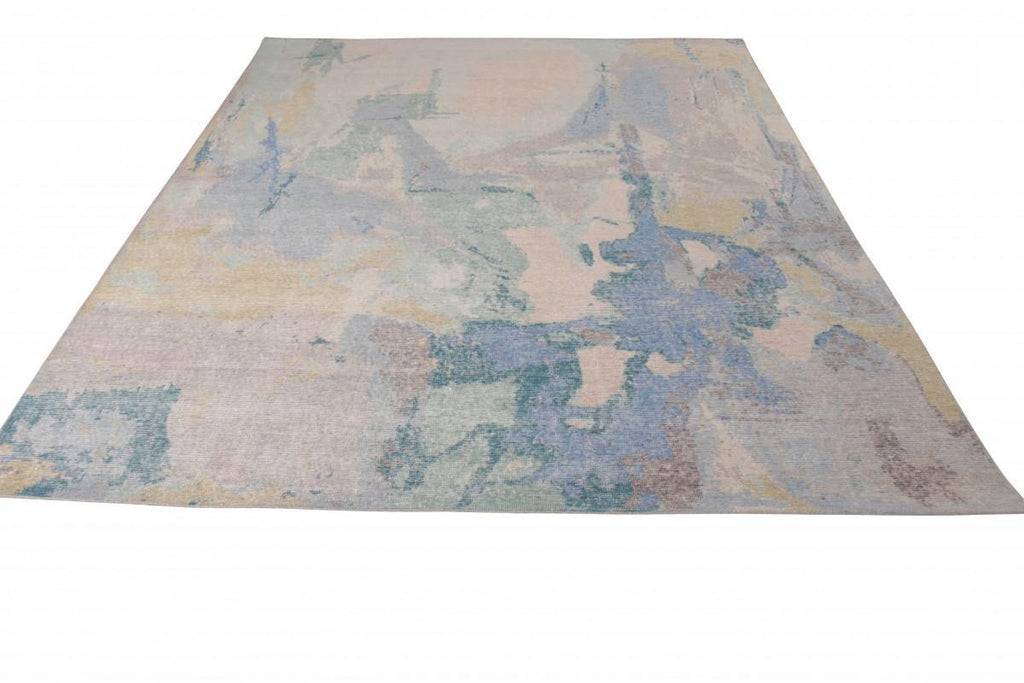 Rug & Kilim's Distressed Abstract Rug In Blue-Green And Gray Geometric Pattern