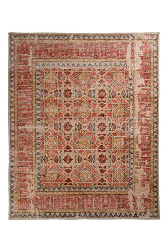 Rug & Kilim's Distressed Style Rug In Red And Beige Brown Geometric Pattern 23756