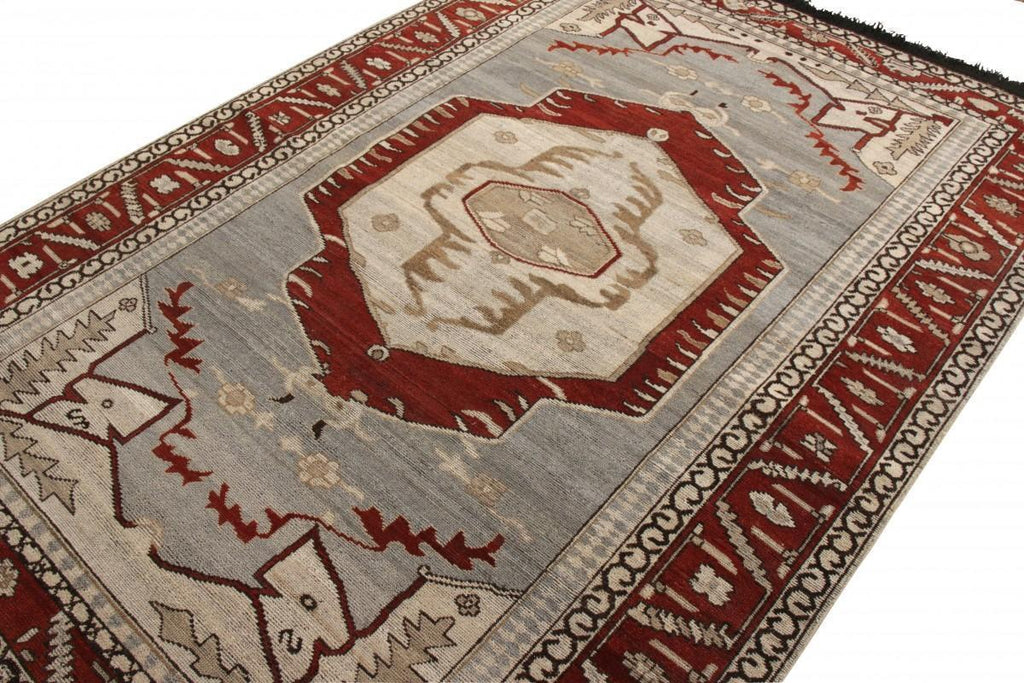 Rug & Kilim's Transitional Rug In Blue And Red Medallion Pattern