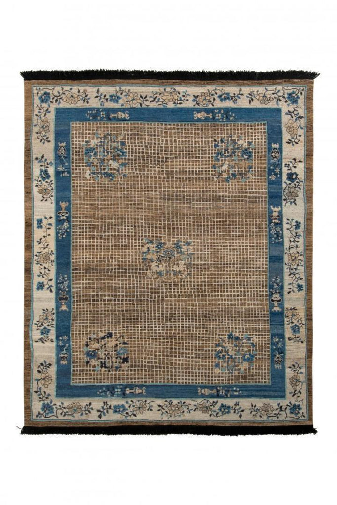 Rug & Kilim's Chinese Art Deco Rug In Beige-Brown And Blue Medallion