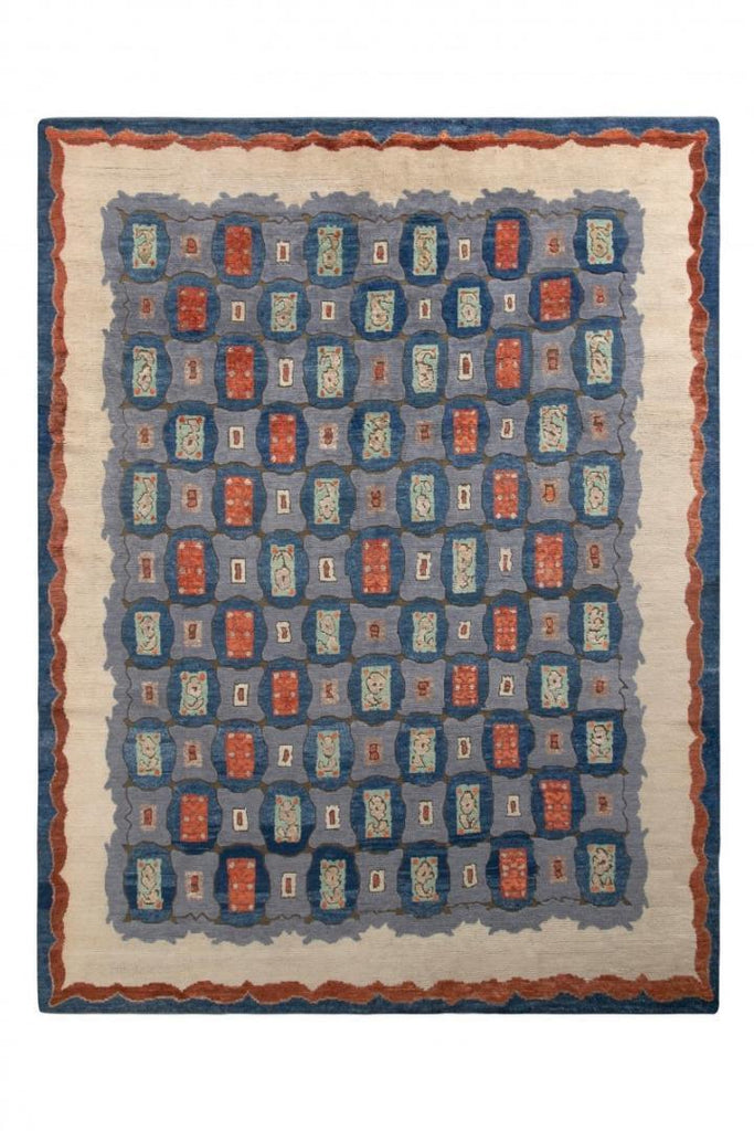 Rug & Kilim's Art Deco Rug In Blue All Over Geometric Pattern