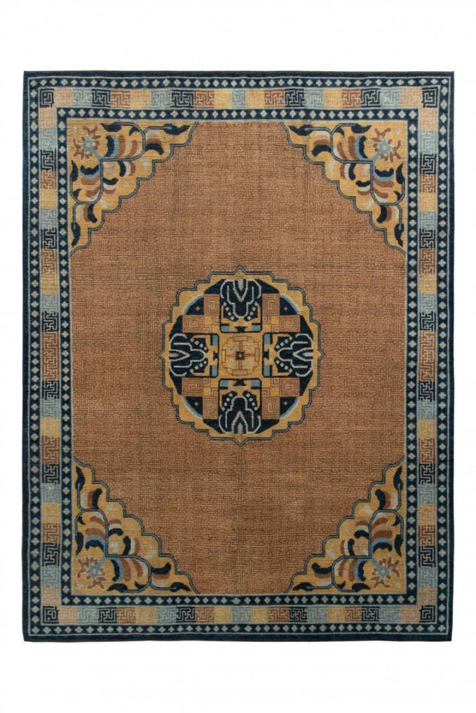 Rug & Kilim's Classic Kangxia Rug In Brown And Blue Medallion Pattern