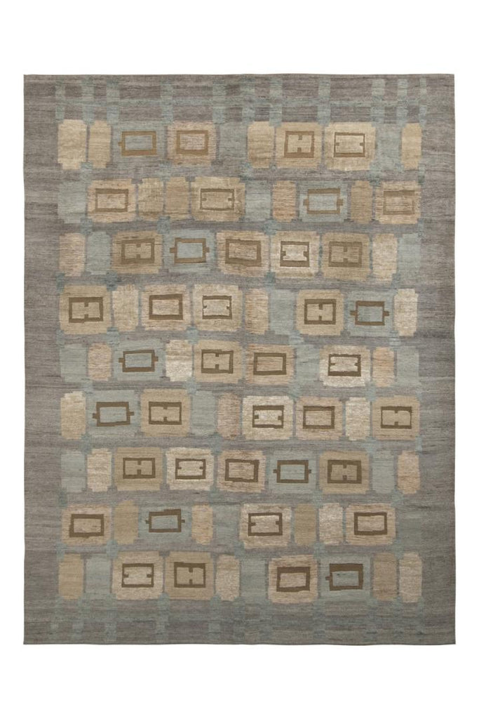 Rug & Kilim's Scandinavian Style Rug In Blue-Gray High-Low Geometric Pattern