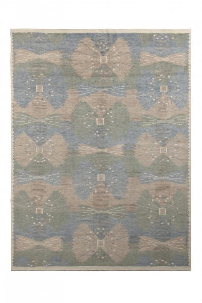 Rug & Kilim's Scandinavian Rug In Green, Blue And Beige Geometric Pattern