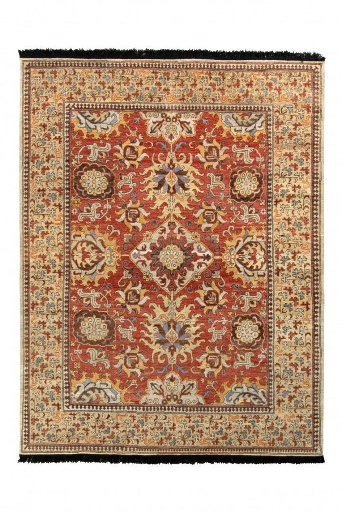 Rug & Kilim's Kuba Rug In Red And Beige-Brown Floral Pattern