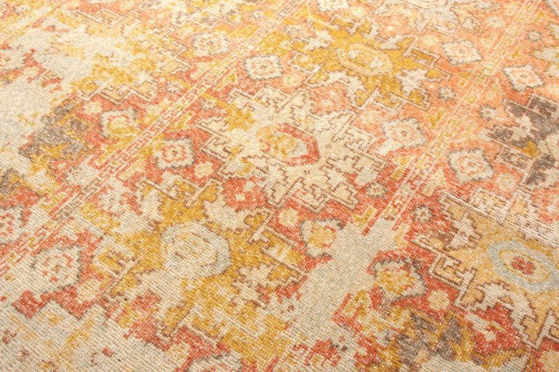 Rug & Kilim's Distressed Style Classic Rug, Orange-Gold, Blue Geometric Pattern