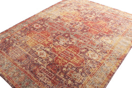 Rug & Kilim's Distressed Style Transitional Rug In Red, Purple Geometric Pattern