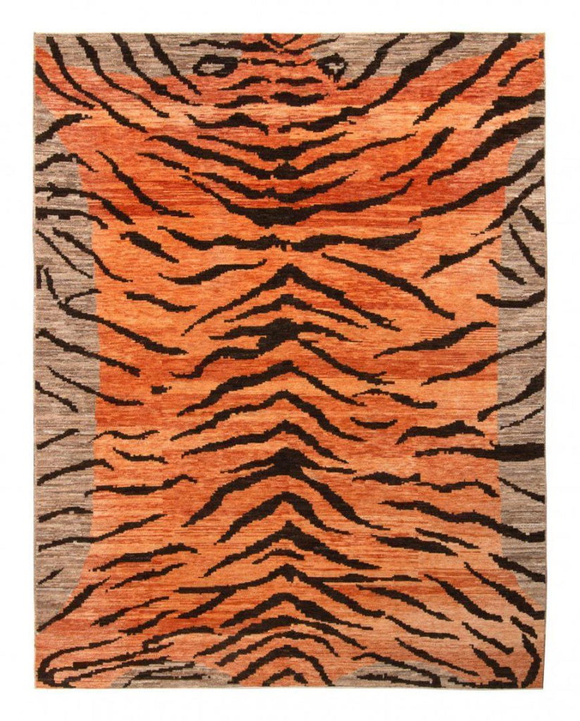 Rug & Kilim's Tiger Rug In Orange, Beige-Brown And Black Pelt Pattern