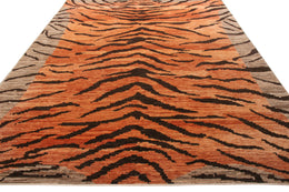 Rug & Kilim's Tiger Rug In Orange, Beige-Brown And Black Pelt Pattern