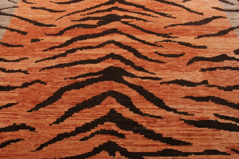 Rug & Kilim's Tiger Rug In Orange, Beige-Brown And Black Pelt Pattern
