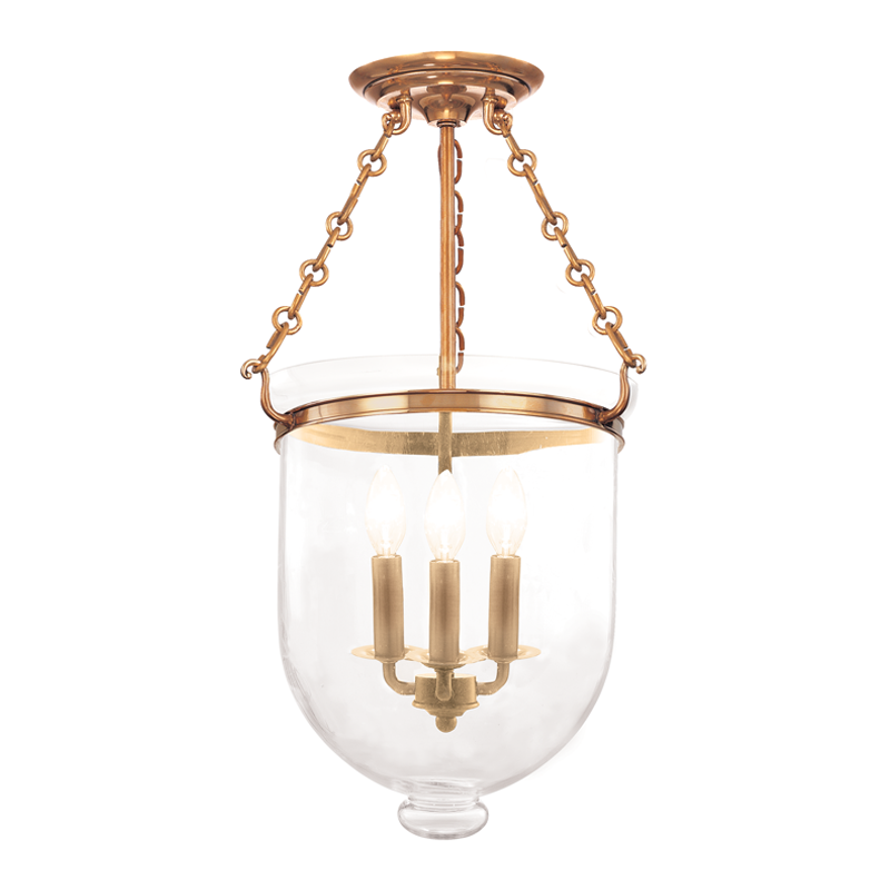 Hampton Semi Flush Glass Option 1, 12" - Aged Brass