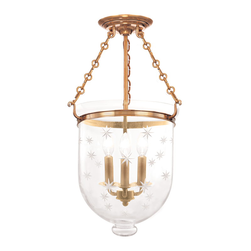 Hampton Semi Flush Glass Option 3, 12" - Aged Brass