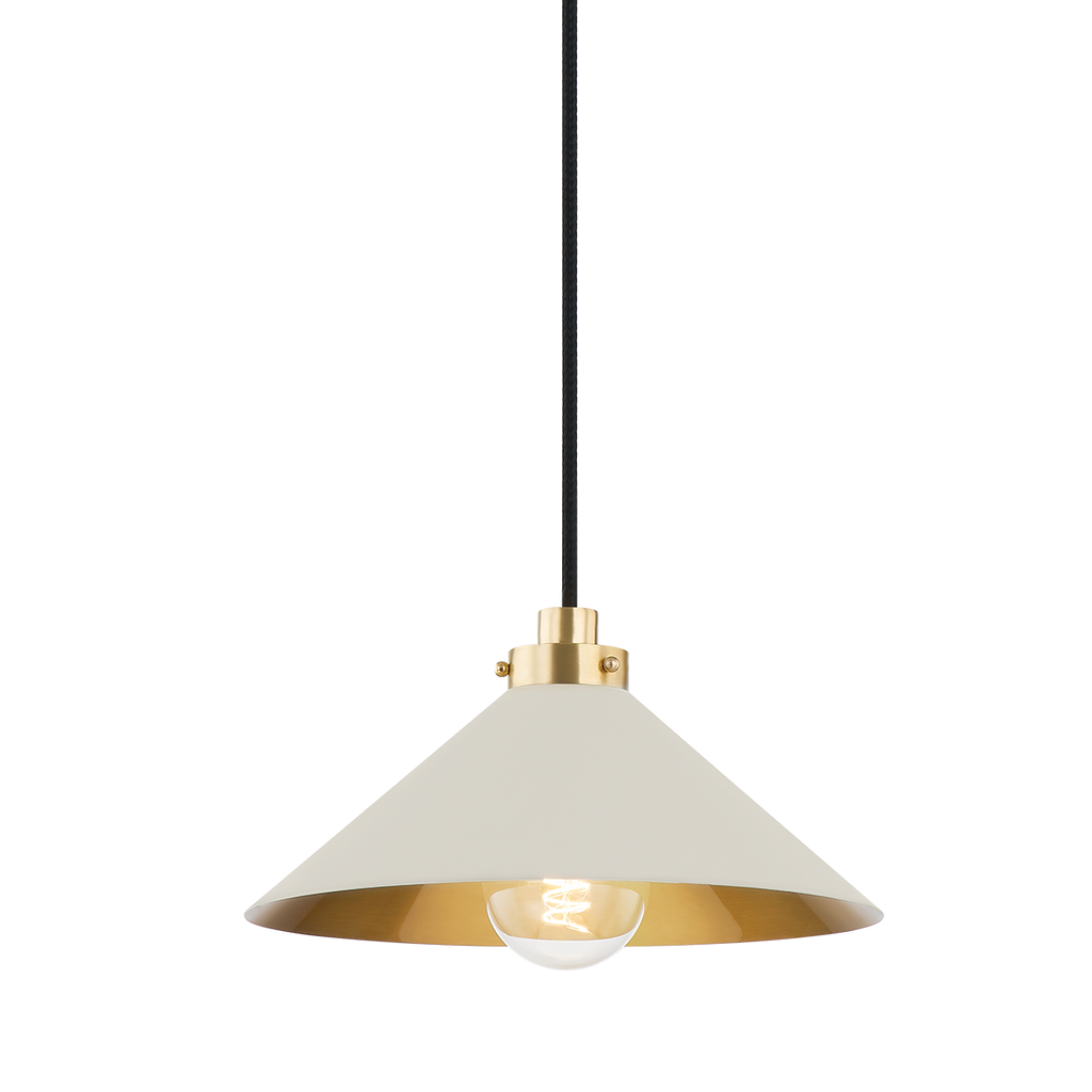 Clivedon 1 Light Pendant - Aged Brass 6.5" - Off White