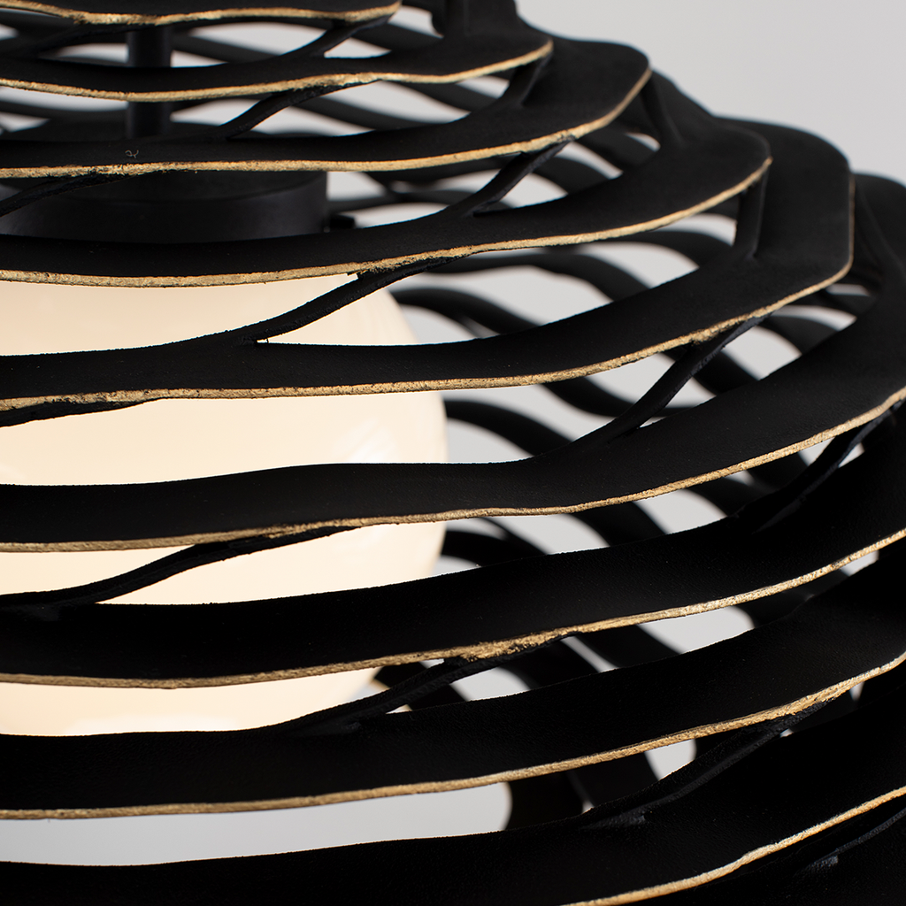 Luma Pendant 25" - Textured Black with Gold Leaf