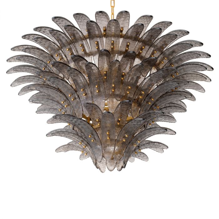 Chandelier Bel Air Large Smoke Glass Brushed Brass Finish Ul