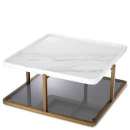 Coffee Table Grant Br Brass Finish White Marble