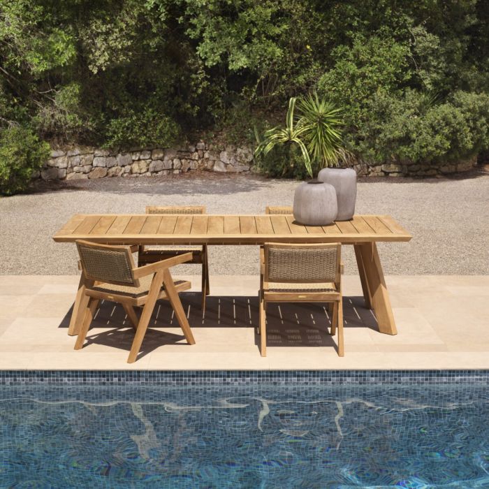 Outdoor Dining Chair Niclas Natural Teak Natural Weave