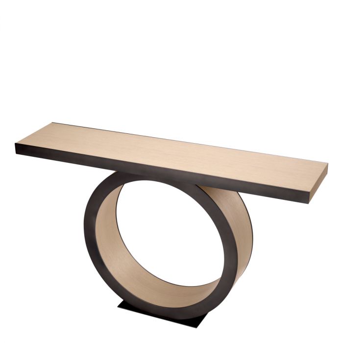 Console Table Odis Natural Oak Veneer Bronze Finish