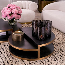 Coffee Table Nilo Charcoal Grey Oak Veneer Brushed Brass Finish