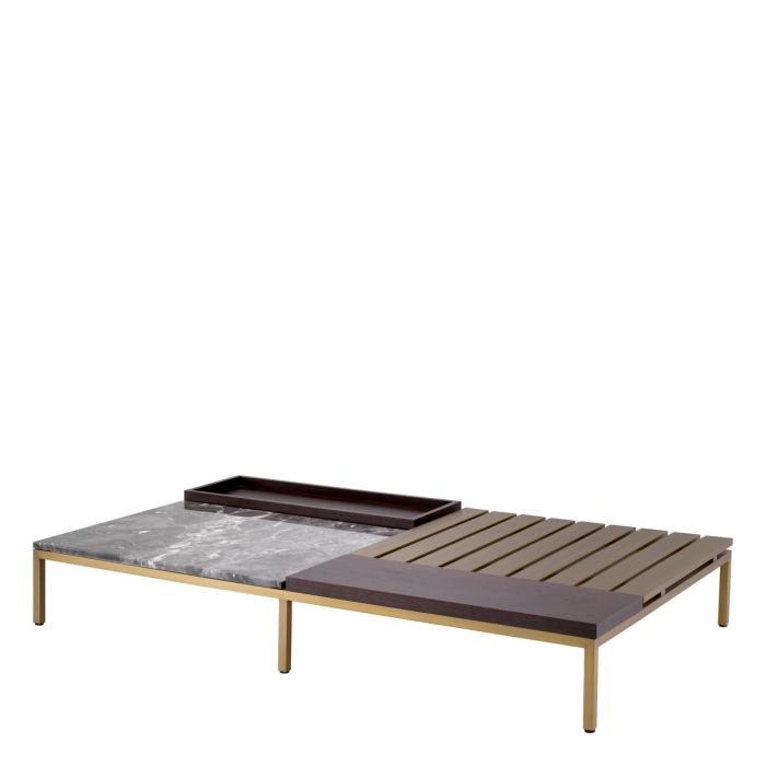 Coffee Table Forma Brushed Brass Finish Grey Marble