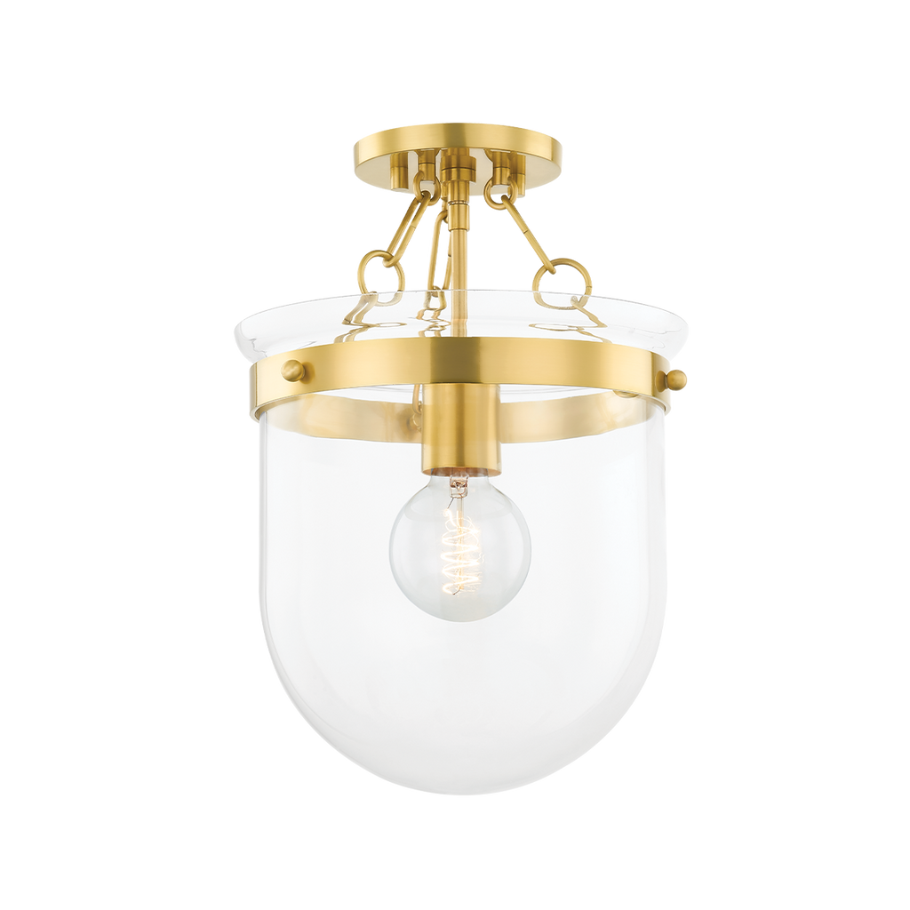 Dunbar 1 Light Semi Flush - Aged Brass