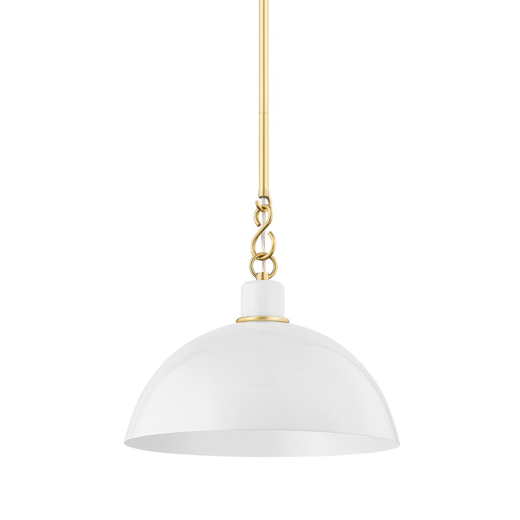 Camille 1 Light Pendant - Aged Brass 9.25" - Glossy White