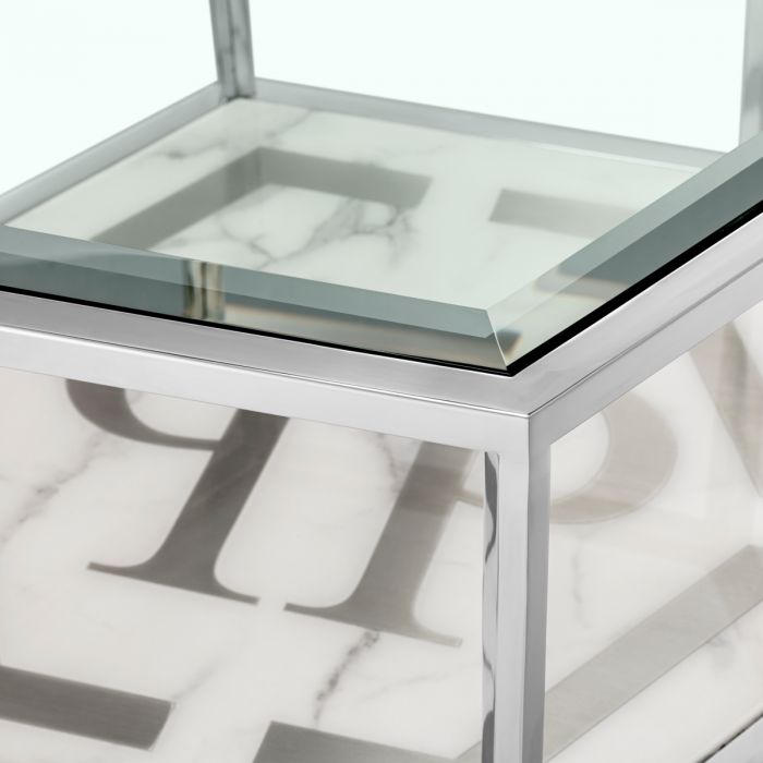 Side Table Falcon View With Faux Marble Nickel Finish