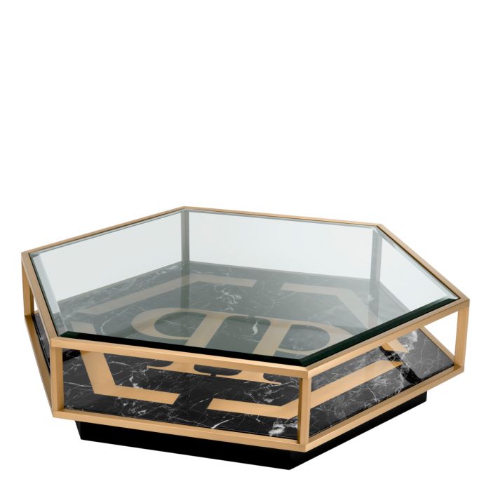 Coffee Table Falcon View Faux Marble Black Brushed Brass Finish