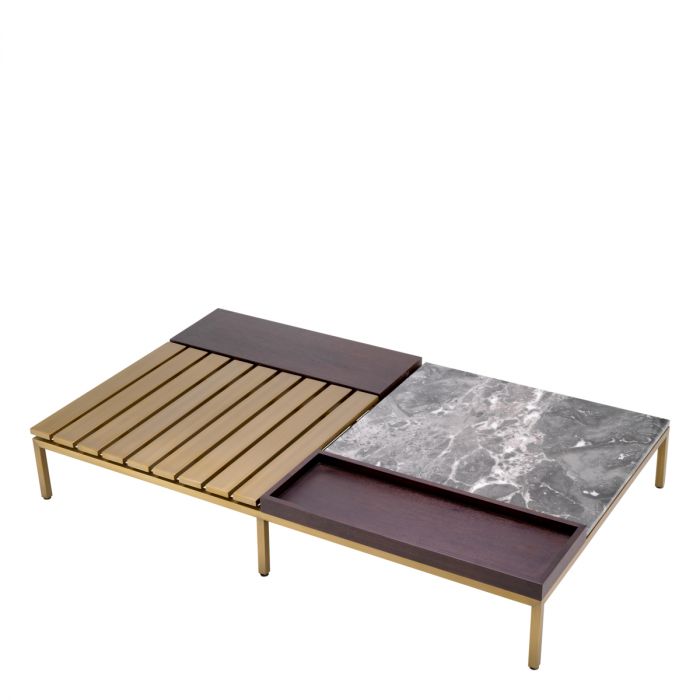 Coffee Table Forma Brushed Brass Finish Grey Marble