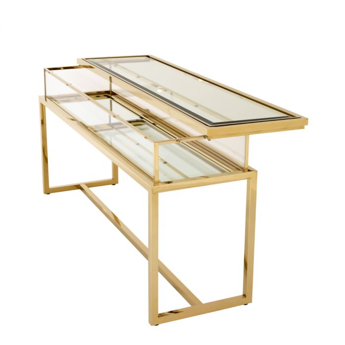 Console Table Harvey Sliding Top Gold Finish