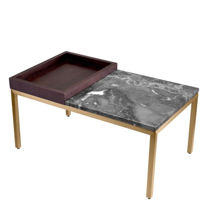Side Table Forma Brushed Brass Finish Grey Marble