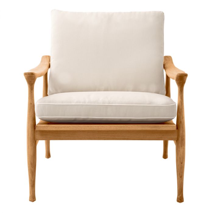 Outdoor Chair Manzo Natural Teak Flores Off-White Incl Cushions