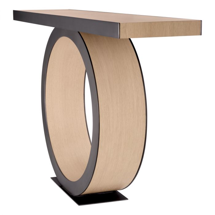 Console Table Odis Natural Oak Veneer Bronze Finish