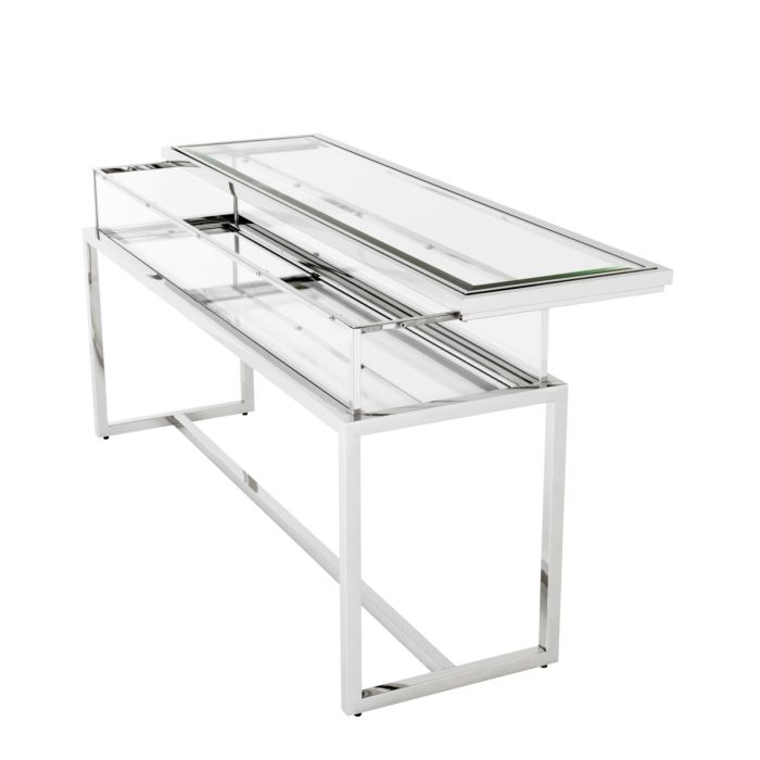 Console Table Harvey Sliding Top Polished Stainless Steel